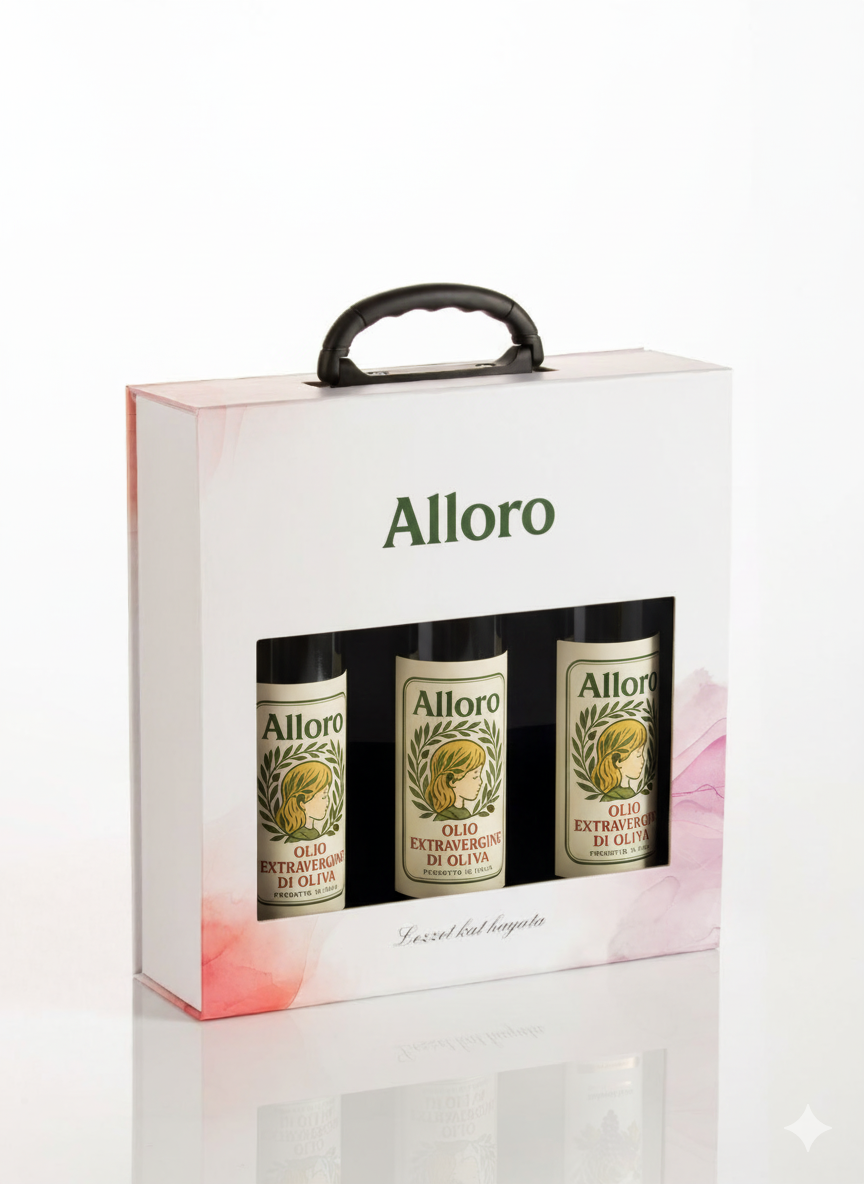 Çantalı Hediye Kutusu – 3’lü Hediye Seti –3 adet 500 ml Naturel Sızma Zeytinyağı